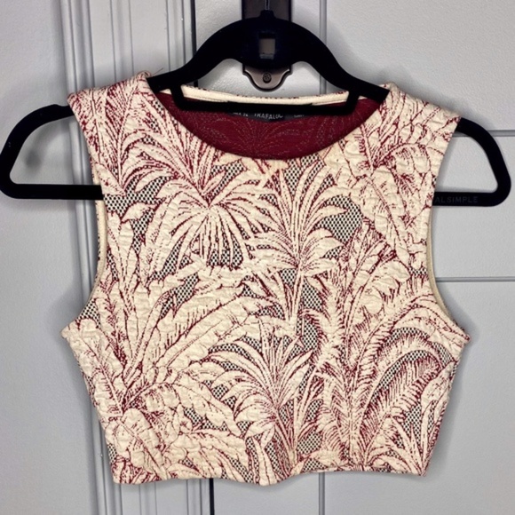 🍒3 for $30 ZARA Textured Sleeveless Crop Top with Palm Trees - Picture 6 of 11